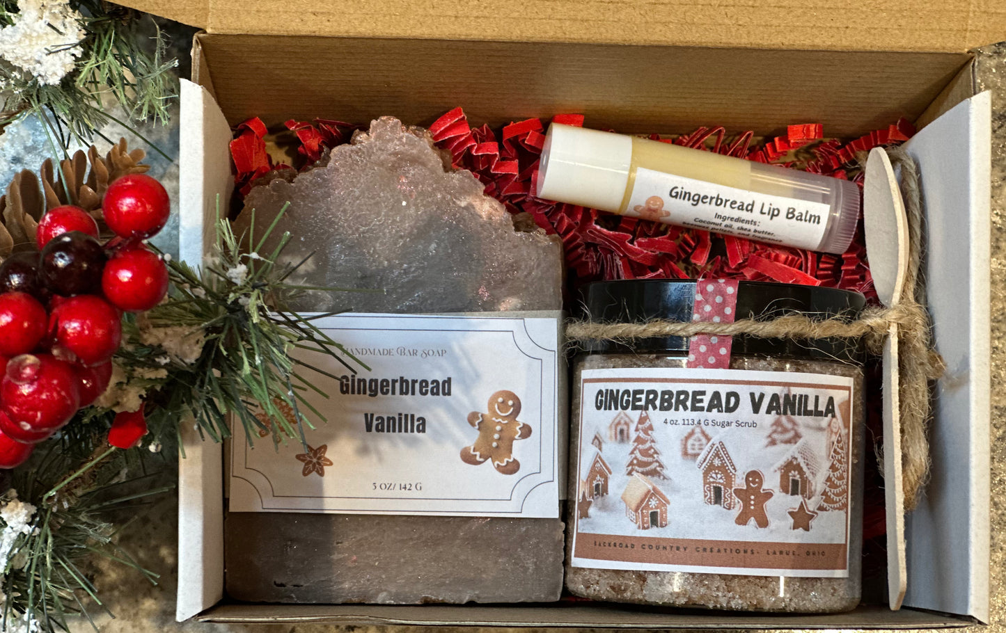 Christmas Gift Box – Homemade Lip Balm, Sugar Scrub, and Soap
